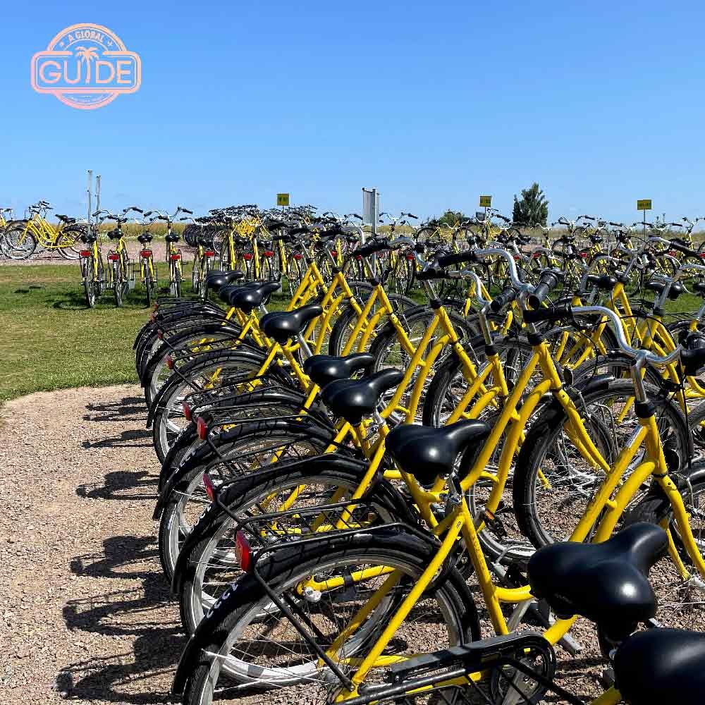 Many Yellow bikes to rent at Ven.