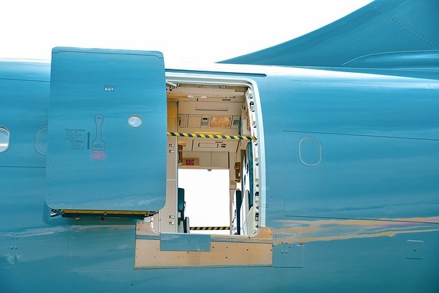 Airplane Door on a blue airplane.